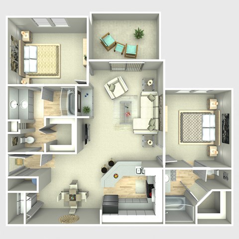 Floor plan for 2 beds, 2 baths, 1089 sqft